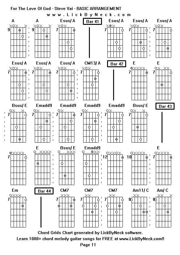 Chord Grids Chart of chord melody fingerstyle guitar song-For The Love Of God - Steve Vai - BASIC ARRANGEMENT,generated by LickByNeck software.